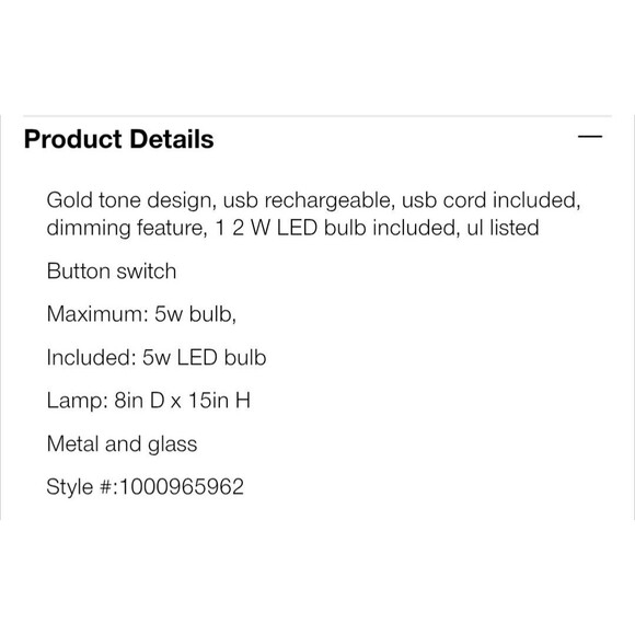 Max Studio 15" Rechargable LED Table Lamp Gold Tone Touch - Picture 2 of 2